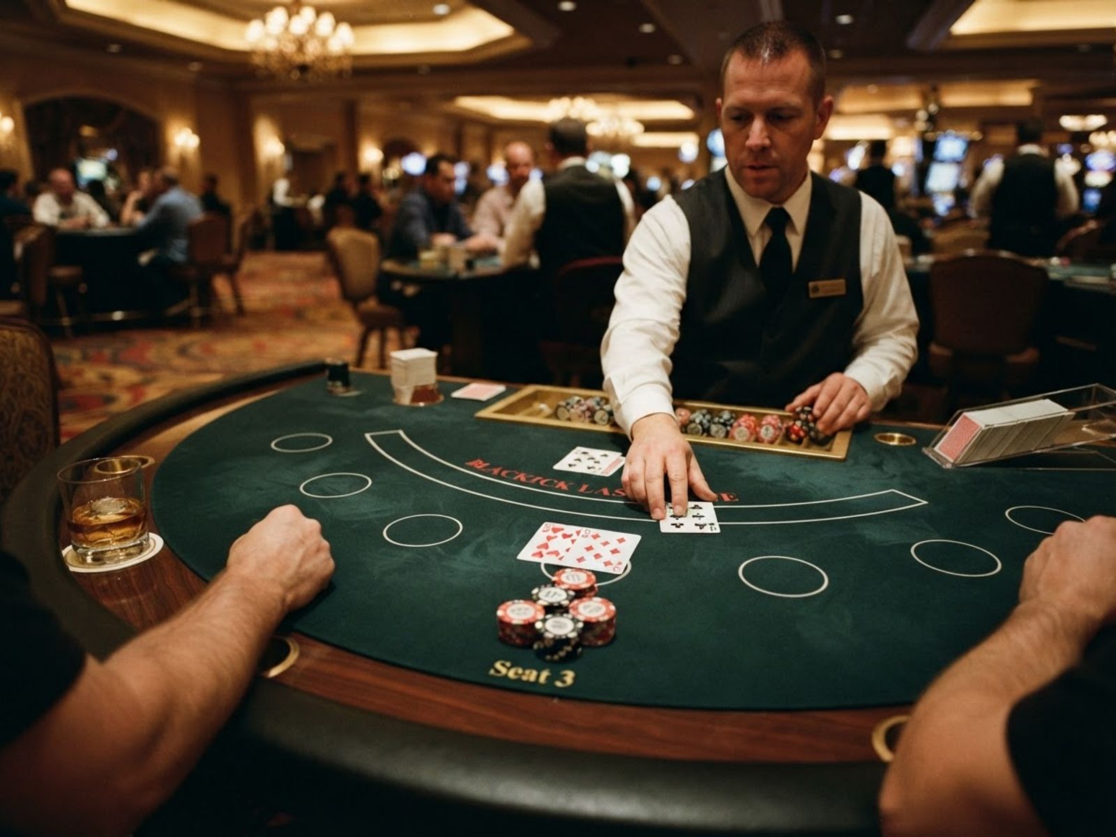 Table de blackjack live avec cartes distribuées